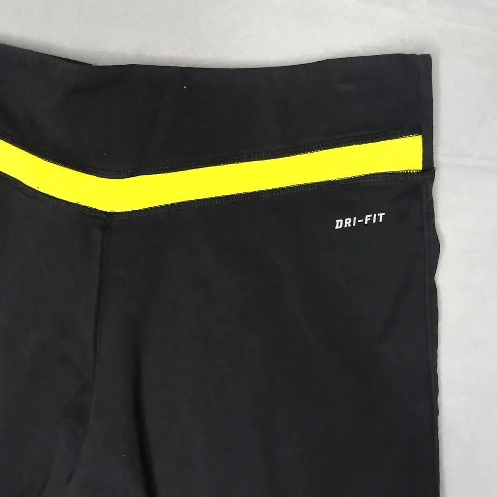 Nike Dri-fit Bike Shorts Long Athletic Workout Stretch Black Yellow Womens Med